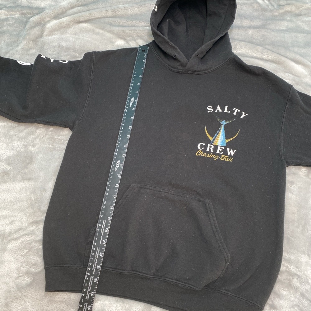 Salty Crew Chasing Tail Hoodie Men Medium Black Fishing Graphic Sweatshirt - Picture 5 of 11